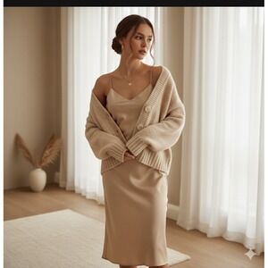 Lovers and Friends Revolve Cardigan Sweater S Pink Chunky Knit Oversize Softgirl